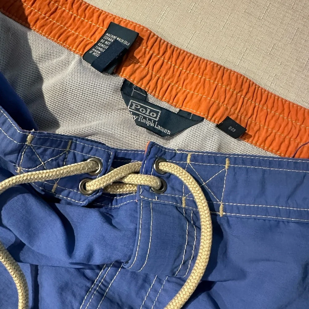 Polo by Ralph Lauren Blue Swim Shorts with Orange Waistband
